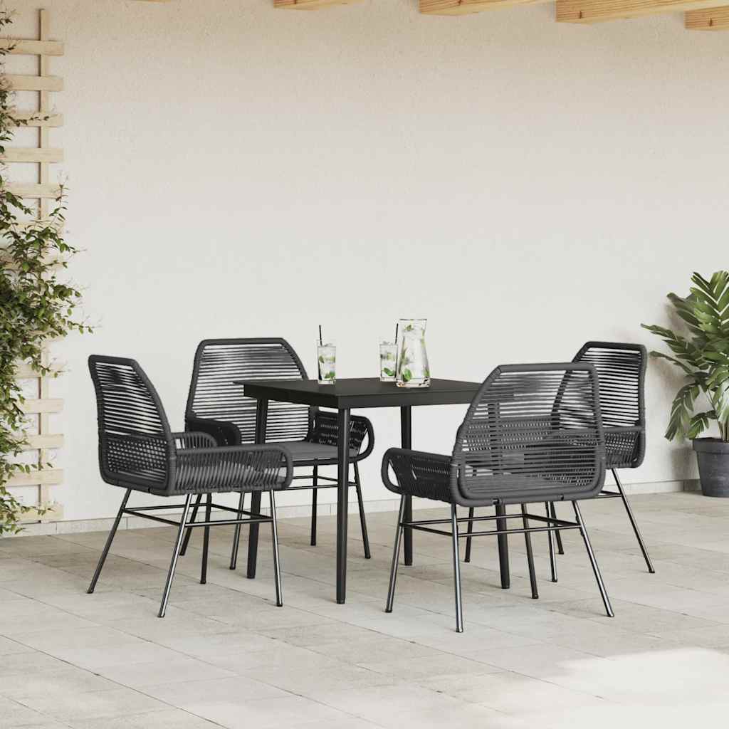 vidaXL 5-delige Tuinset met kussens poly rattan glas zwart
