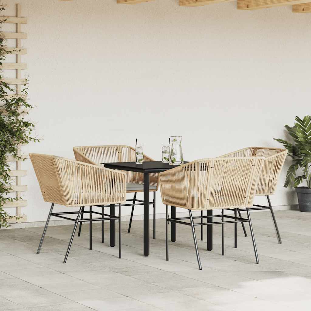 vidaXL 5-delige Tuinset met kussens poly rattan glas bruin