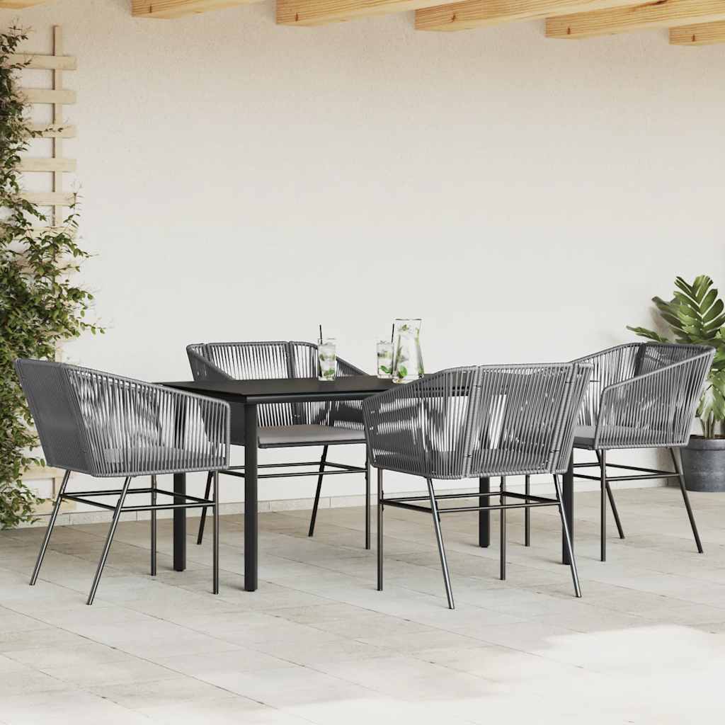 vidaXL 5-delige Tuinset met kussens poly rattan glas grijs