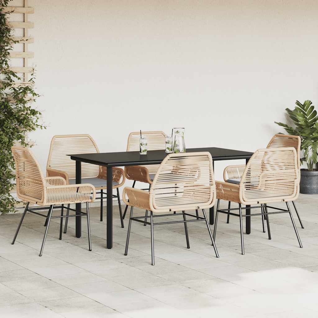 vidaXL 7-delige Tuinset met kussens poly rattan glas bruin