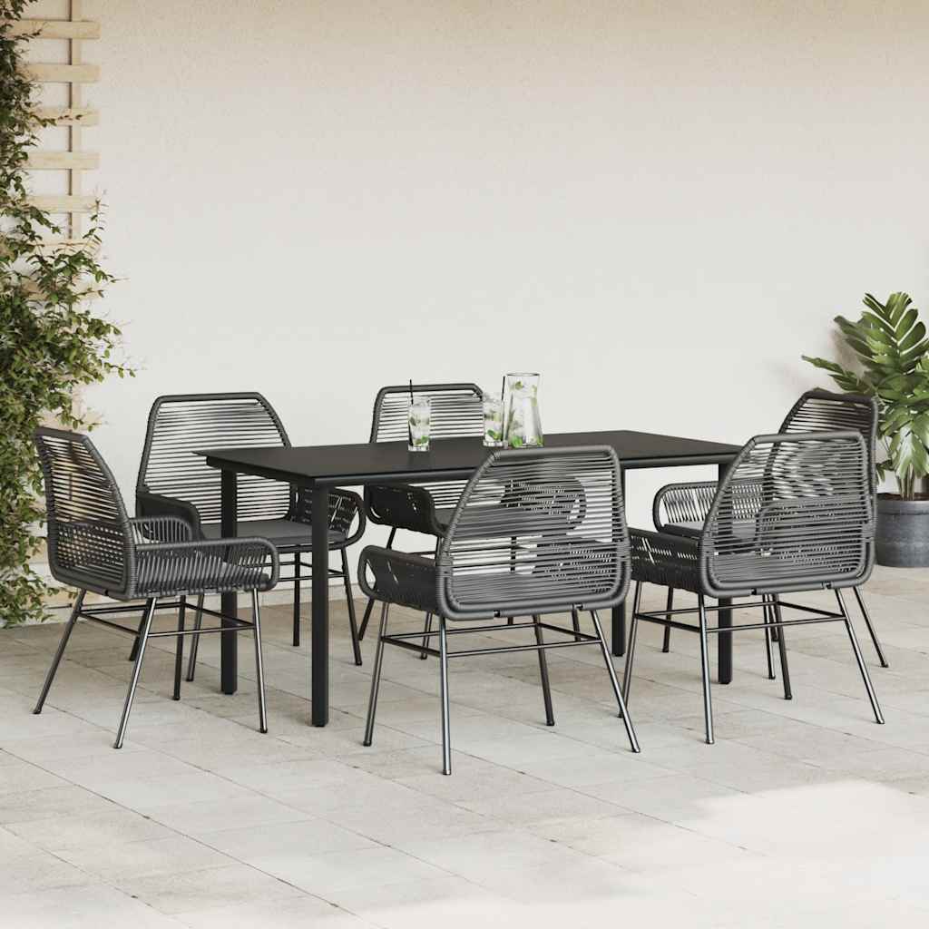 vidaXL 7-delige Tuinset met kussens poly rattan glas zwart