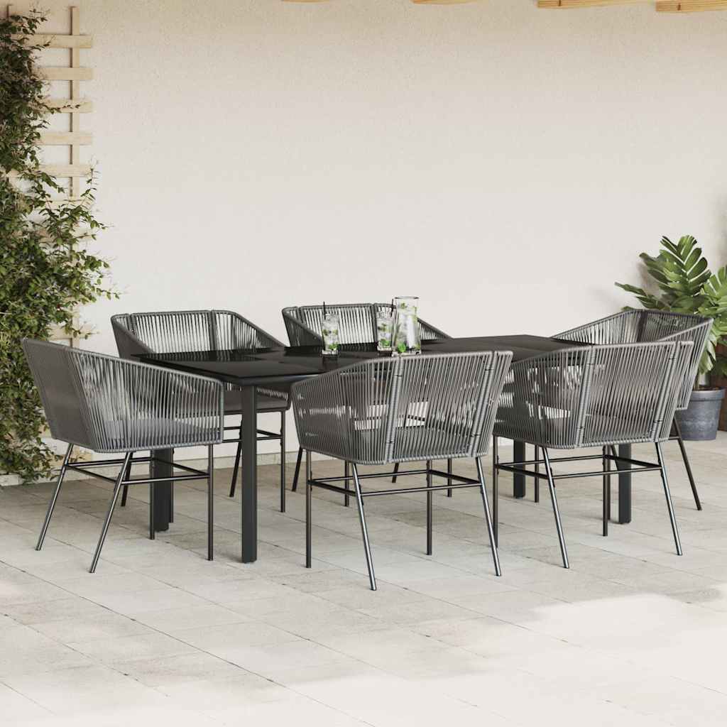 vidaXL 7-delige Tuinset met kussens poly rattan glas grijs