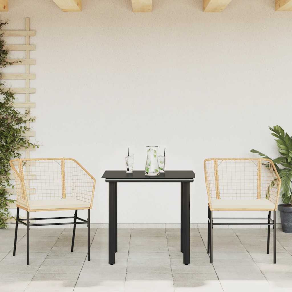 vidaXL 3-delige Tuinset met kussens poly rattan glas bruin