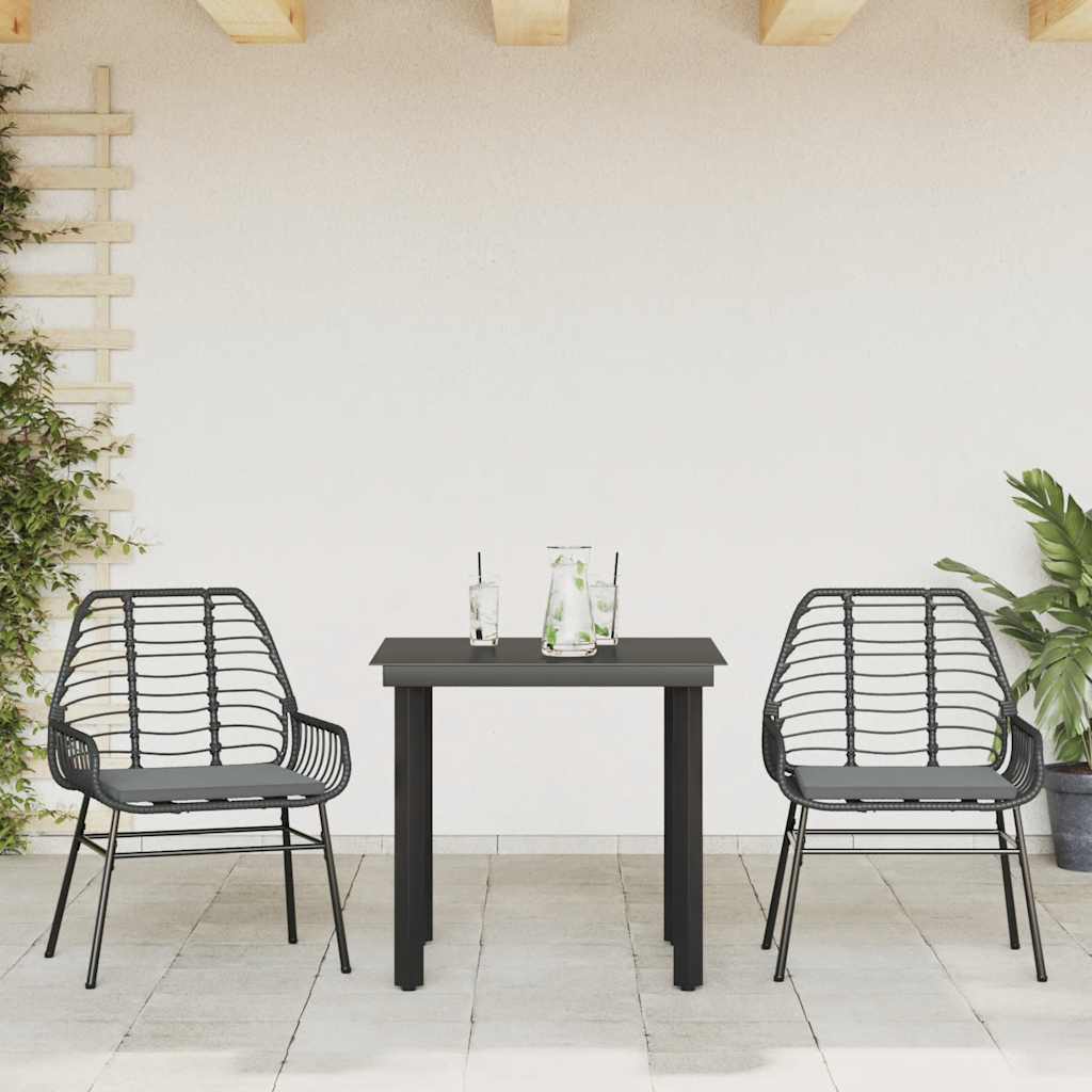 vidaXL 3-delige Tuinset met kussens poly rattan glas zwart
