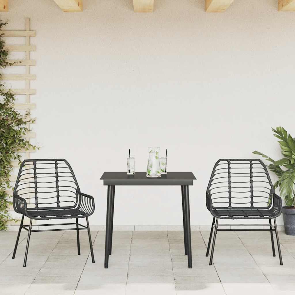 vidaXL 3-delige Tuinset poly rattan glas zwart