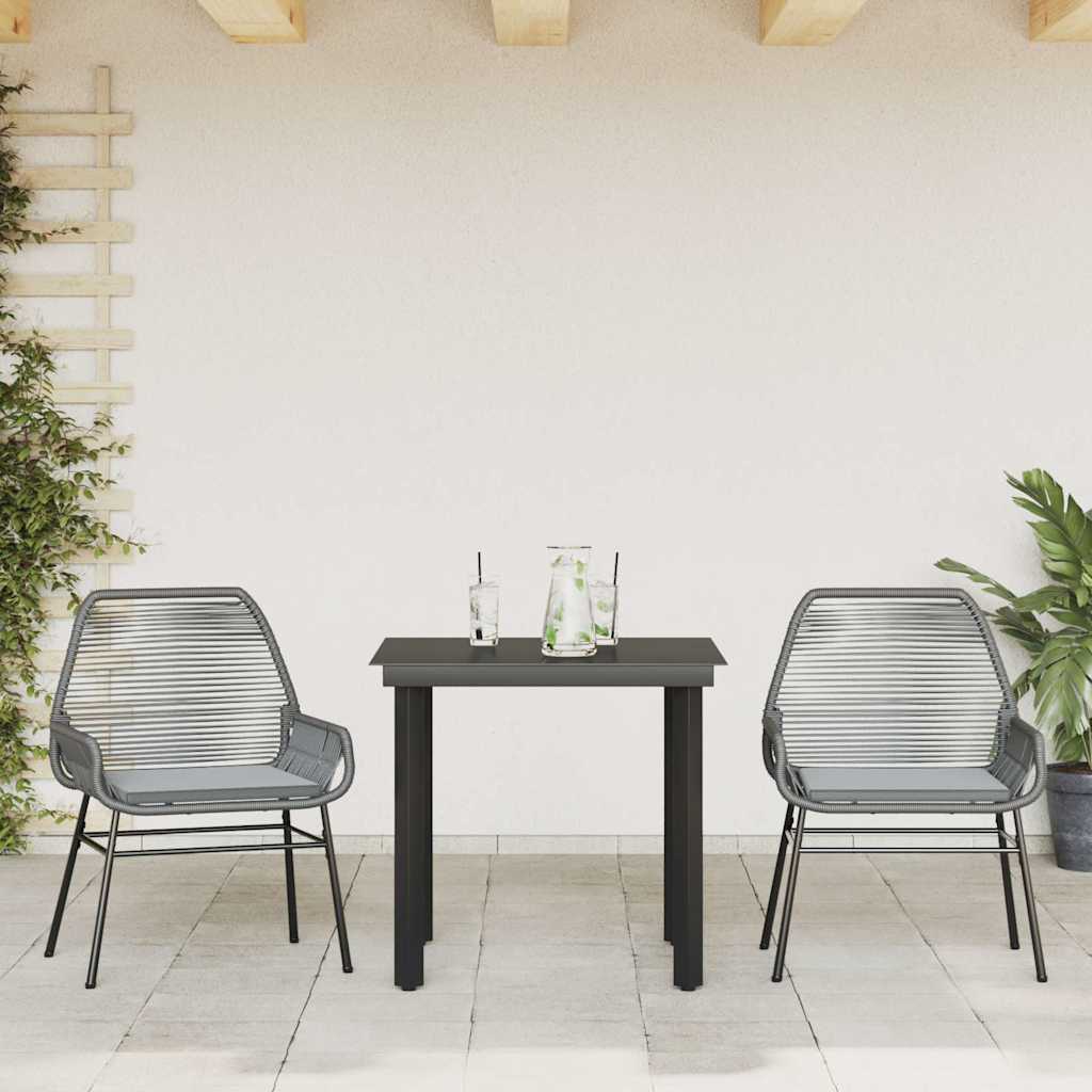vidaXL 3-delige Tuinset met kussens poly rattan glas grijs