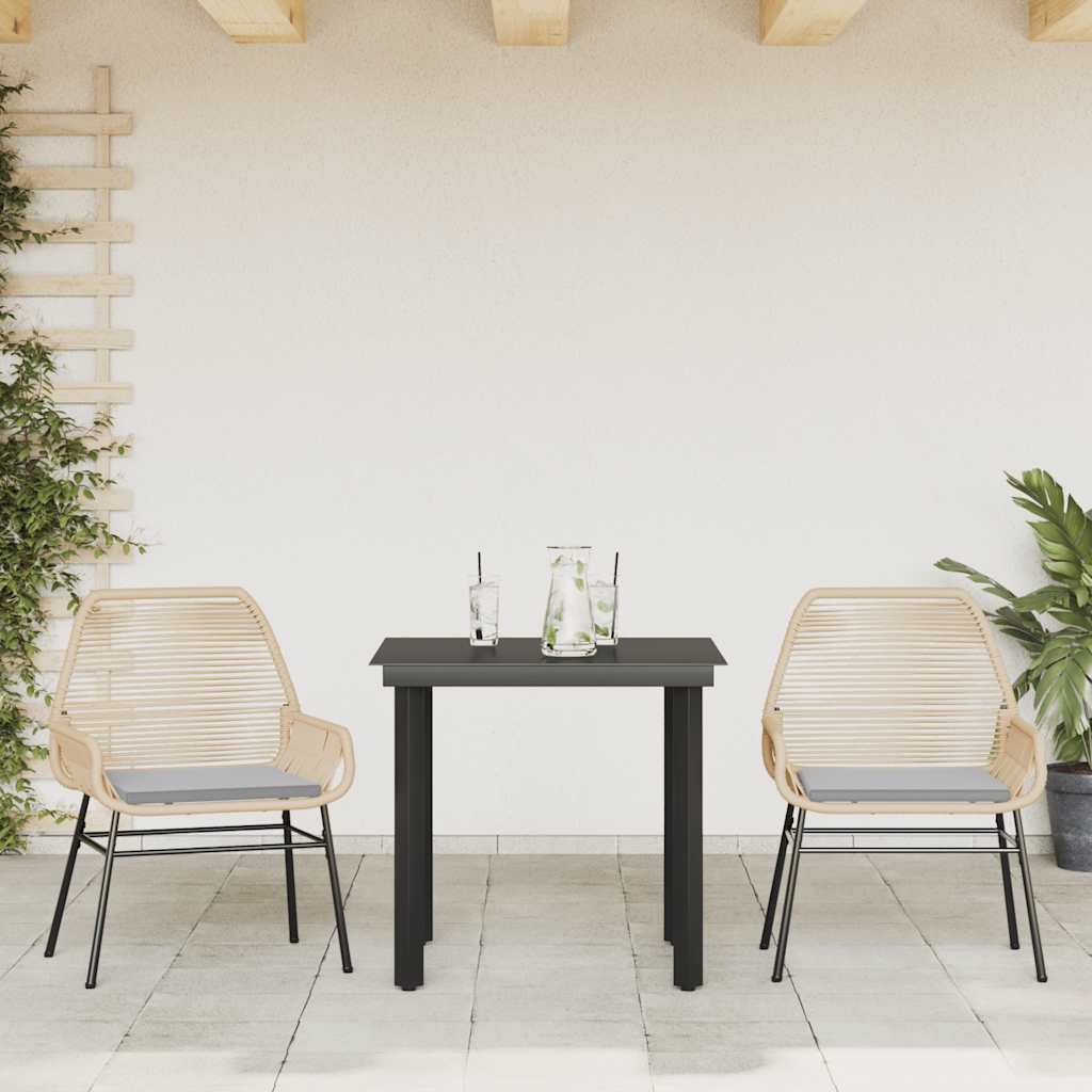 vidaXL 3-delige Tuinset met kussens poly rattan glas bruin