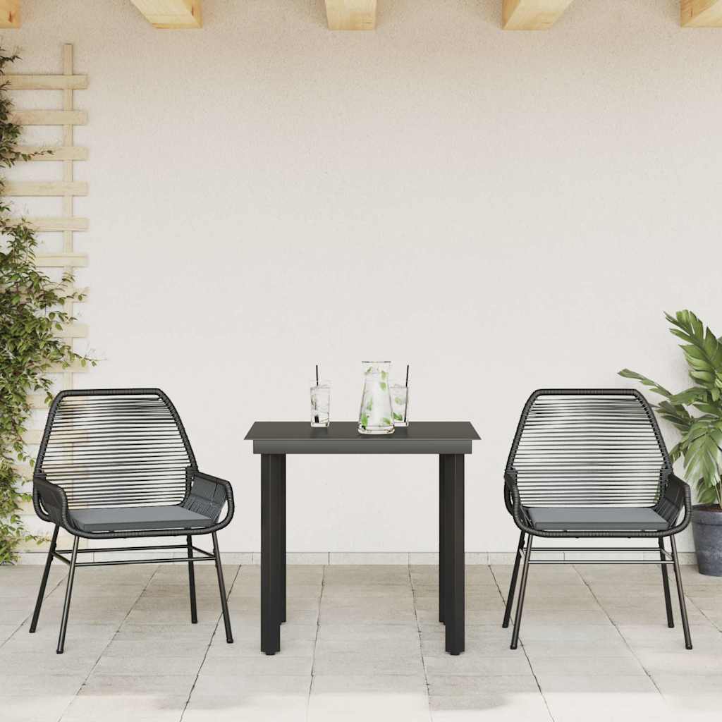 vidaXL 3-delige Tuinset met kussens poly rattan glas zwart