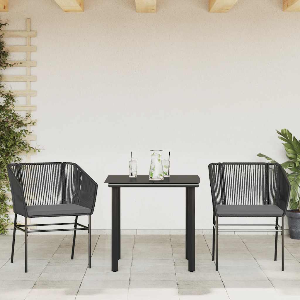 vidaXL 3-delige Tuinset met kussens poly rattan glas zwart