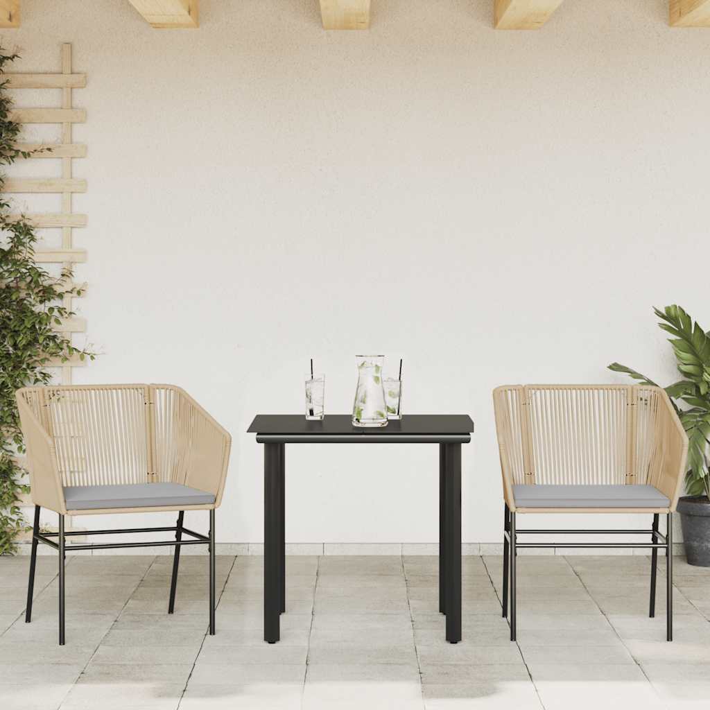 vidaXL 3-delige Tuinset met kussens poly rattan glas bruin