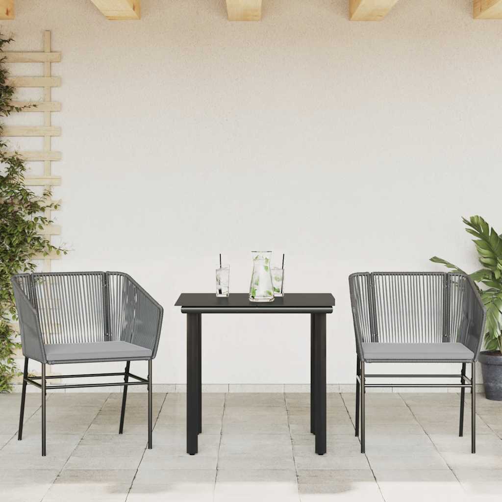 vidaXL 3-delige Tuinset met kussens poly rattan glas grijs
