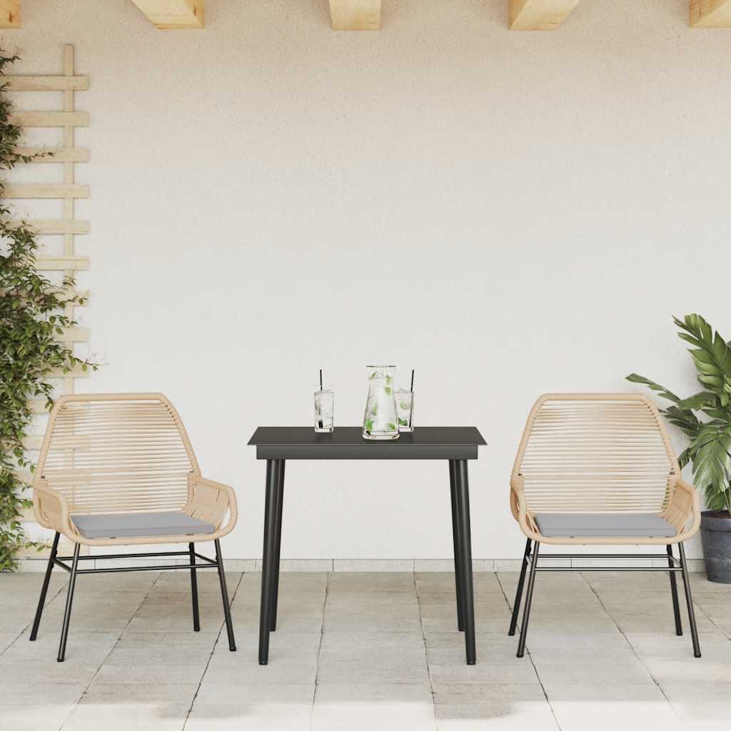 vidaXL 3-delige Tuinset met kussens poly rattan glas bruin