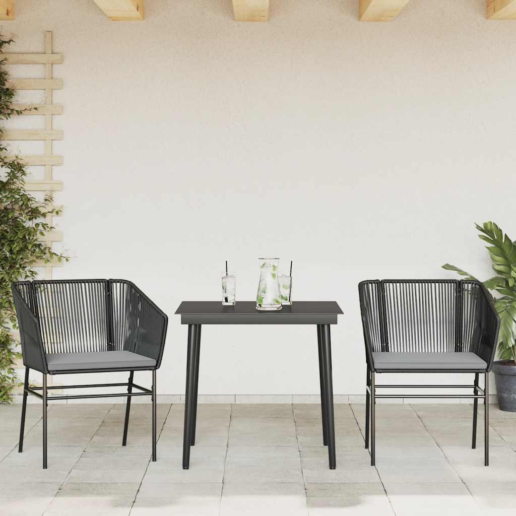 vidaXL 3-delige Tuinset met kussens poly rattan glas zwart