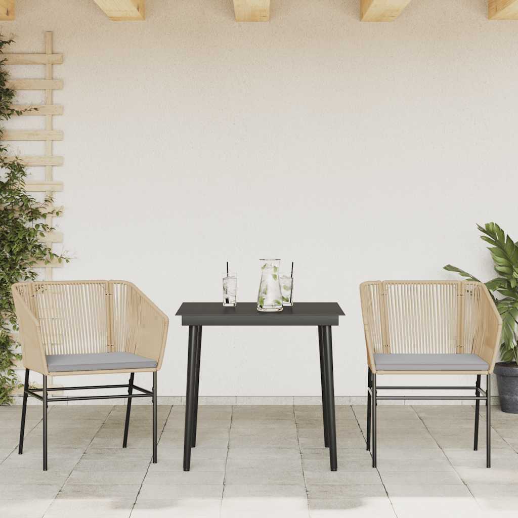 vidaXL 3-delige Tuinset met kussens poly rattan glas bruin