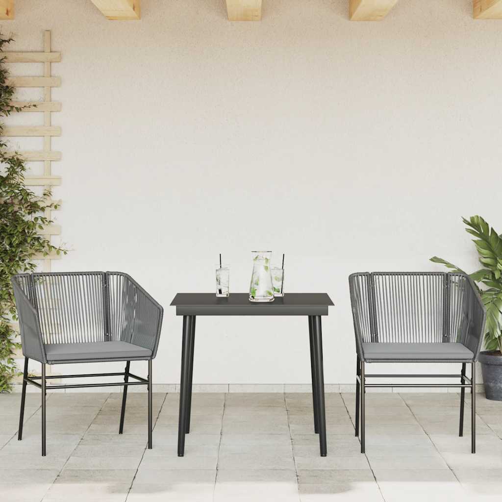 vidaXL 3-delige Tuinset met kussens poly rattan glas grijs