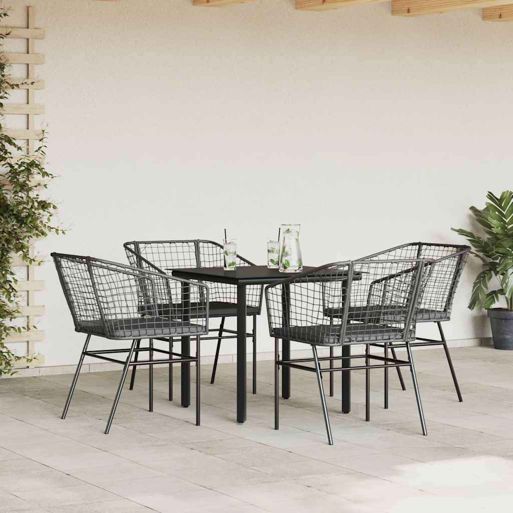 vidaXL 5-delige Tuinset met kussens poly rattan glas zwart