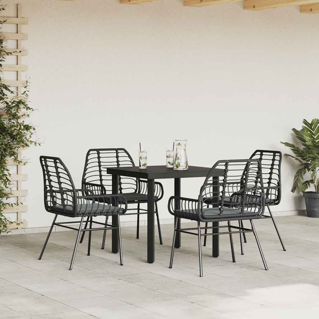 vidaXL 5-delige Tuinset met kussens poly rattan glas zwart