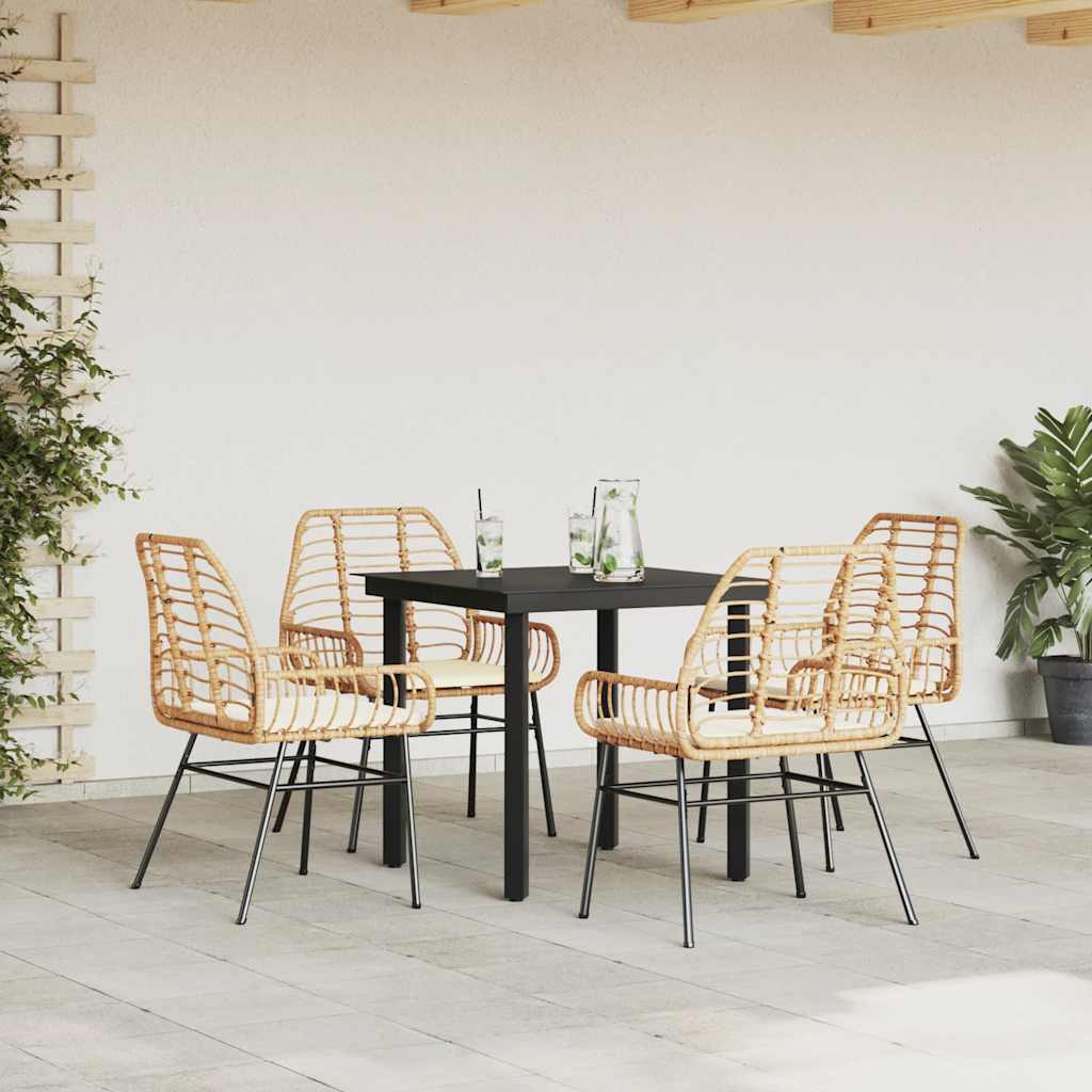 vidaXL 5-delige Tuinset met kussens poly rattan glas bruin