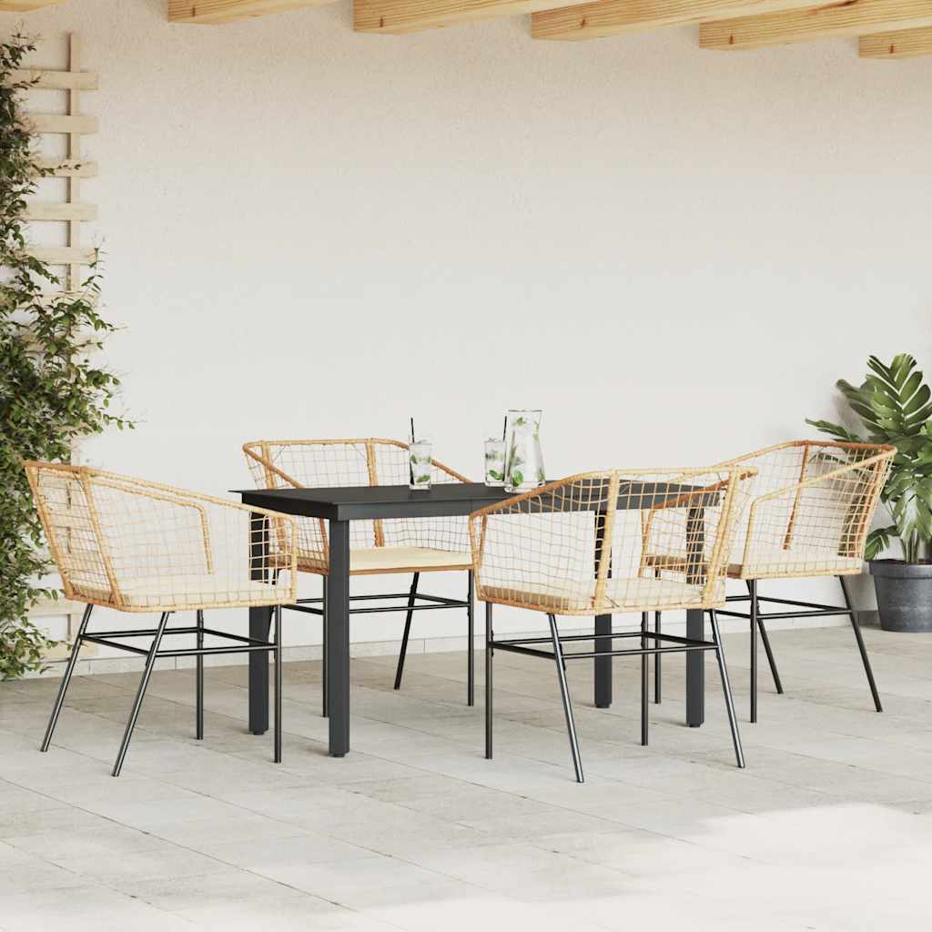 vidaXL 5-delige Tuinset met kussens poly rattan glas bruin