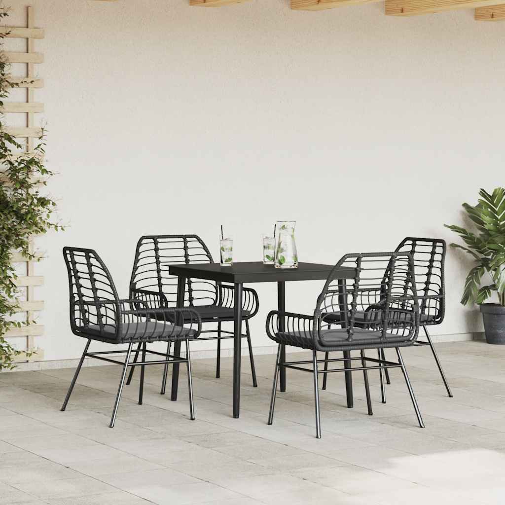 vidaXL 5-delige Tuinset met kussens poly rattan glas zwart