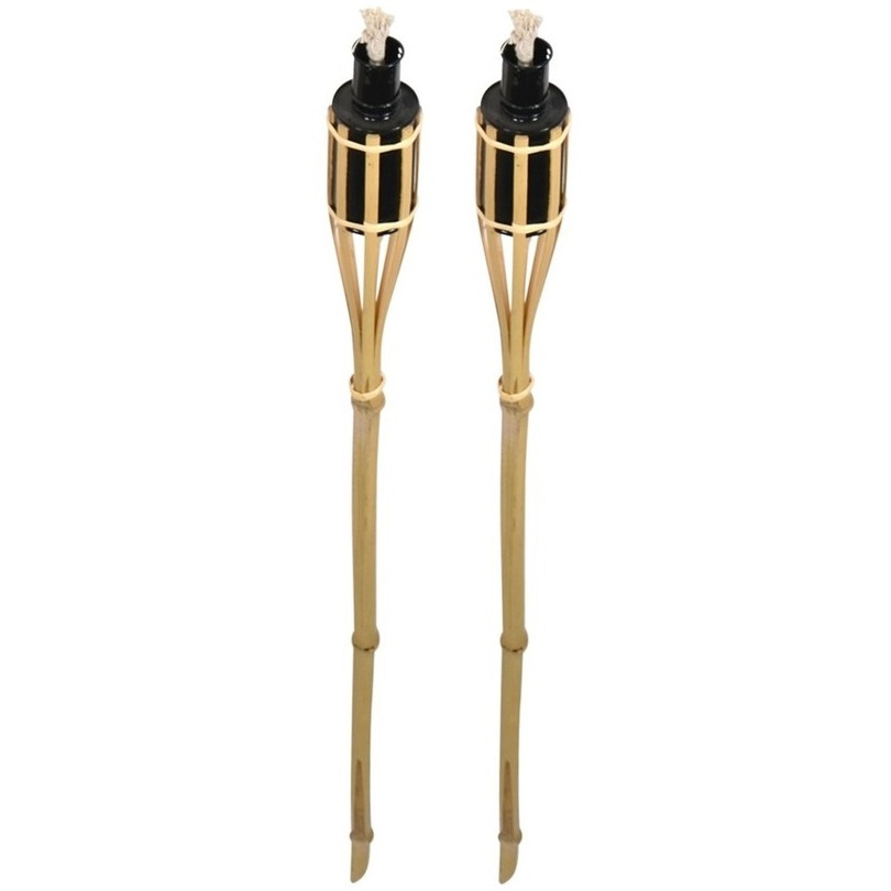 Merkloos Bellatio design Tuinfakkels - 2x stuks - bamboe - 60 cm - navulbaar - fakkels -