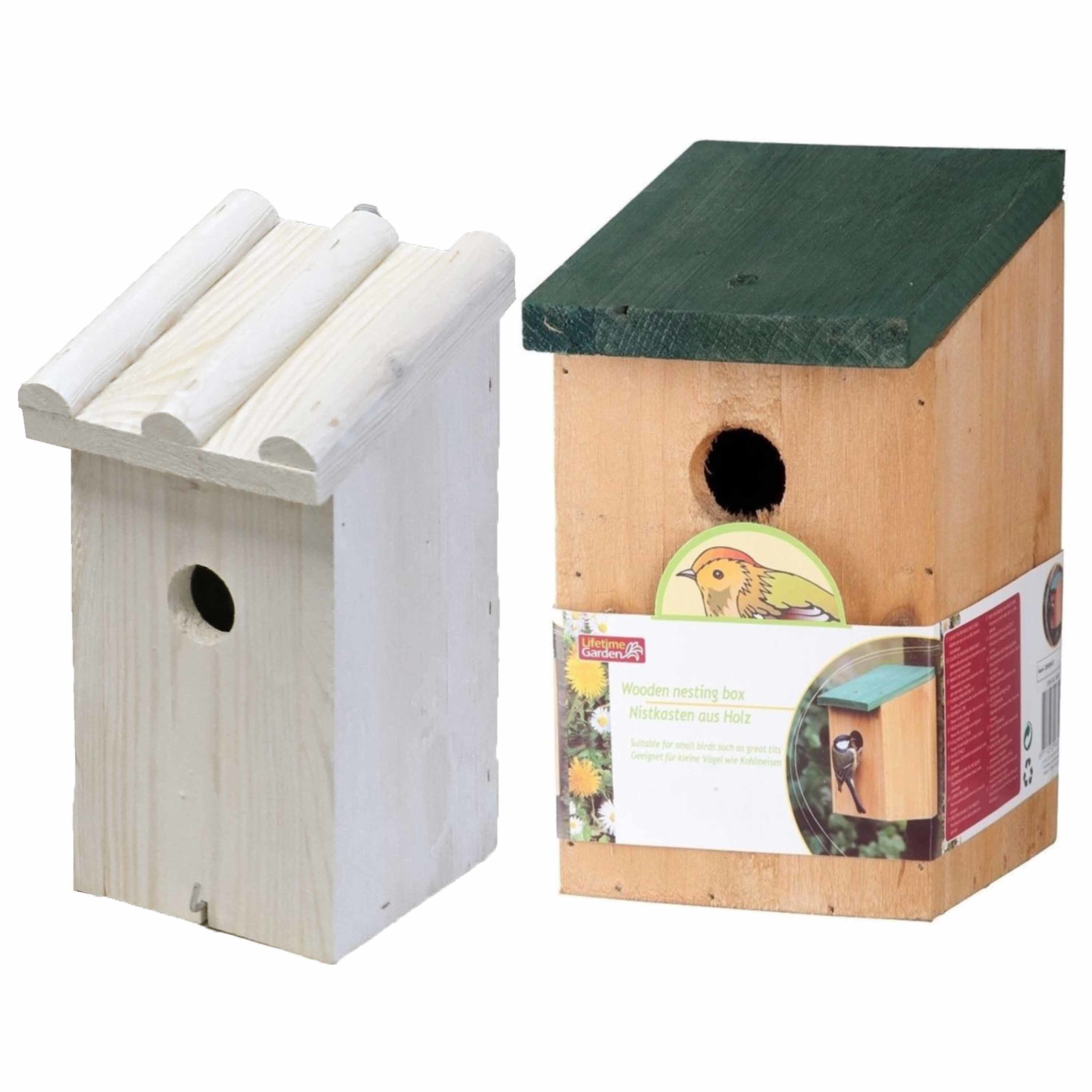 Merkloos Nestkastjes/vogelshuisjes set van 2x stuks voor tuinvogels -