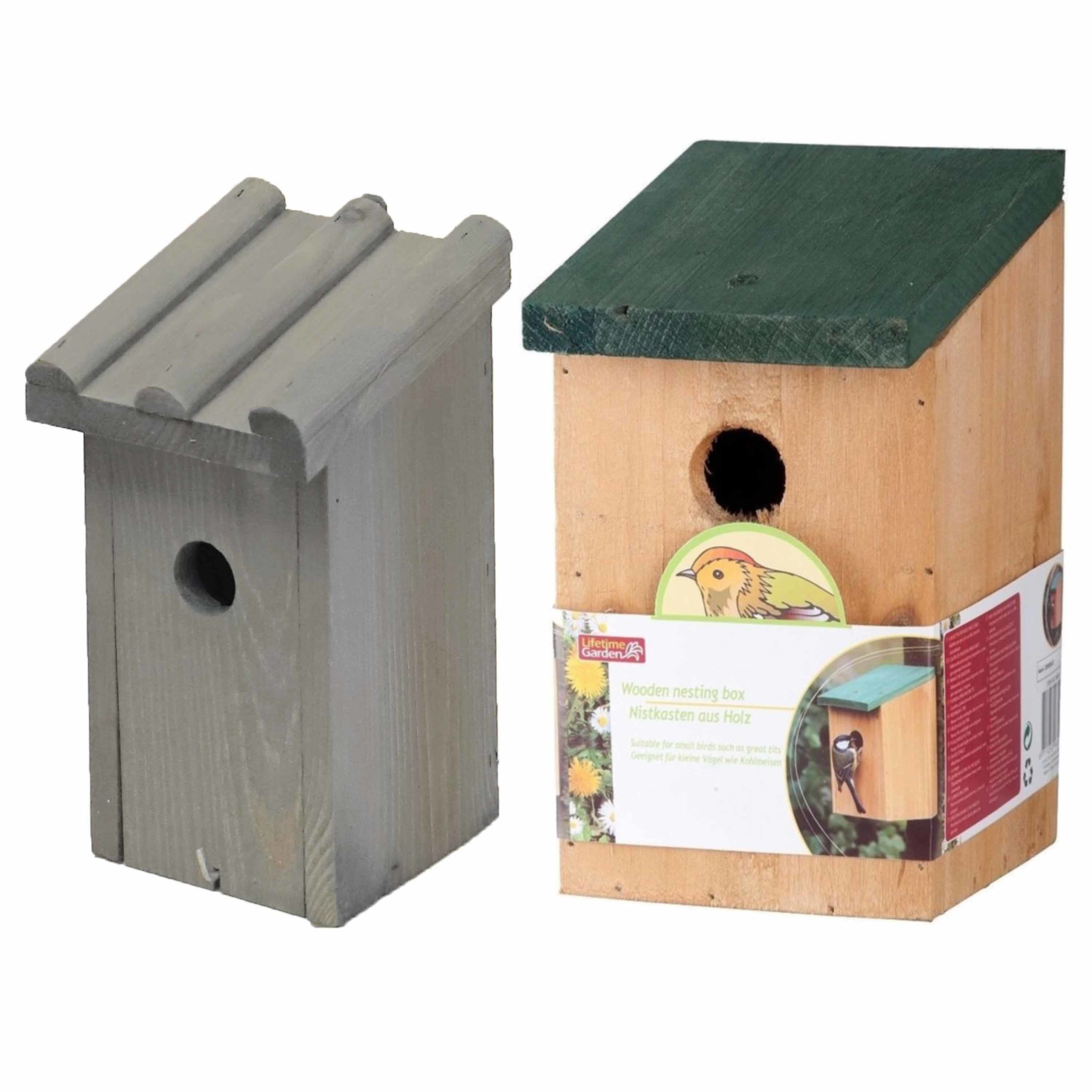 Merkloos Nestkastjes/vogelshuisjes set van 2x stuks voor tuinvogels -