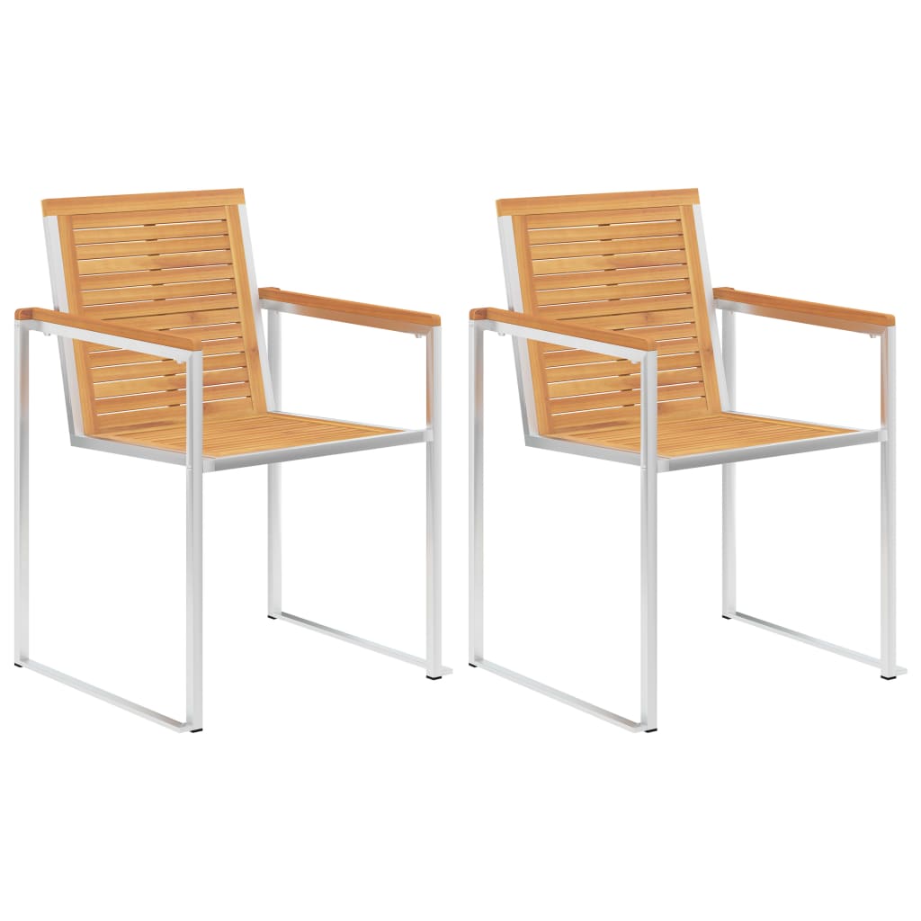 vidaXL Tuinstoelen 2 st met kussens massief teakhout en staal