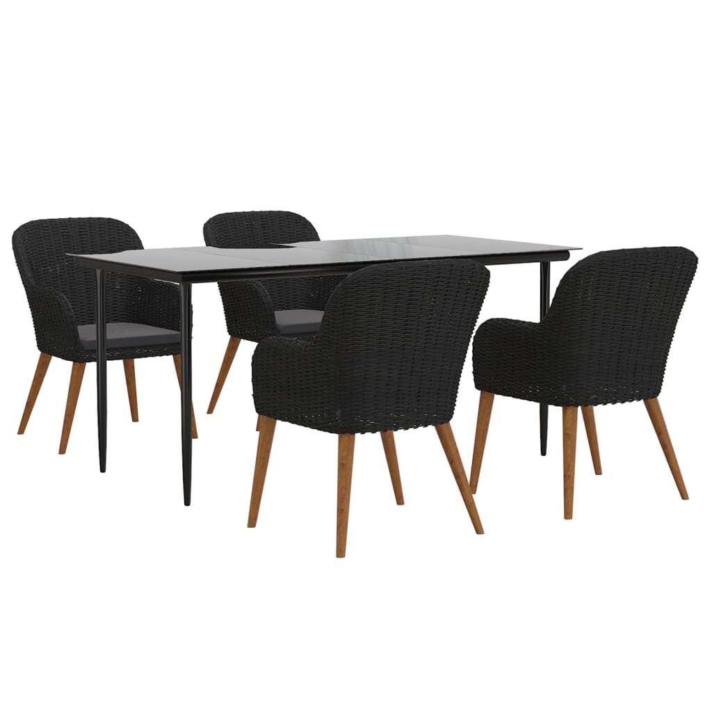 vidaXL 5-delige Tuinset met kussens zwart