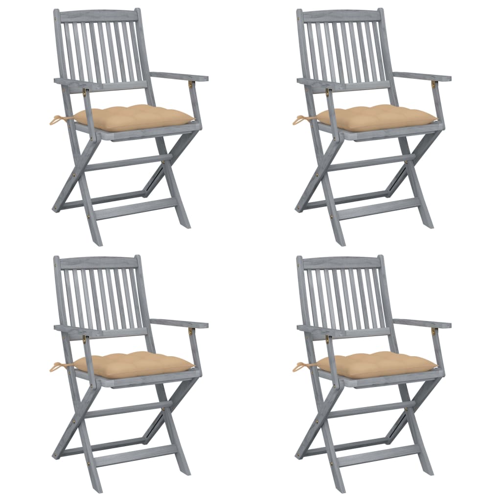 VidaXL Tuinstoelen 4 st inklapbaar met kussens massief acaciahout