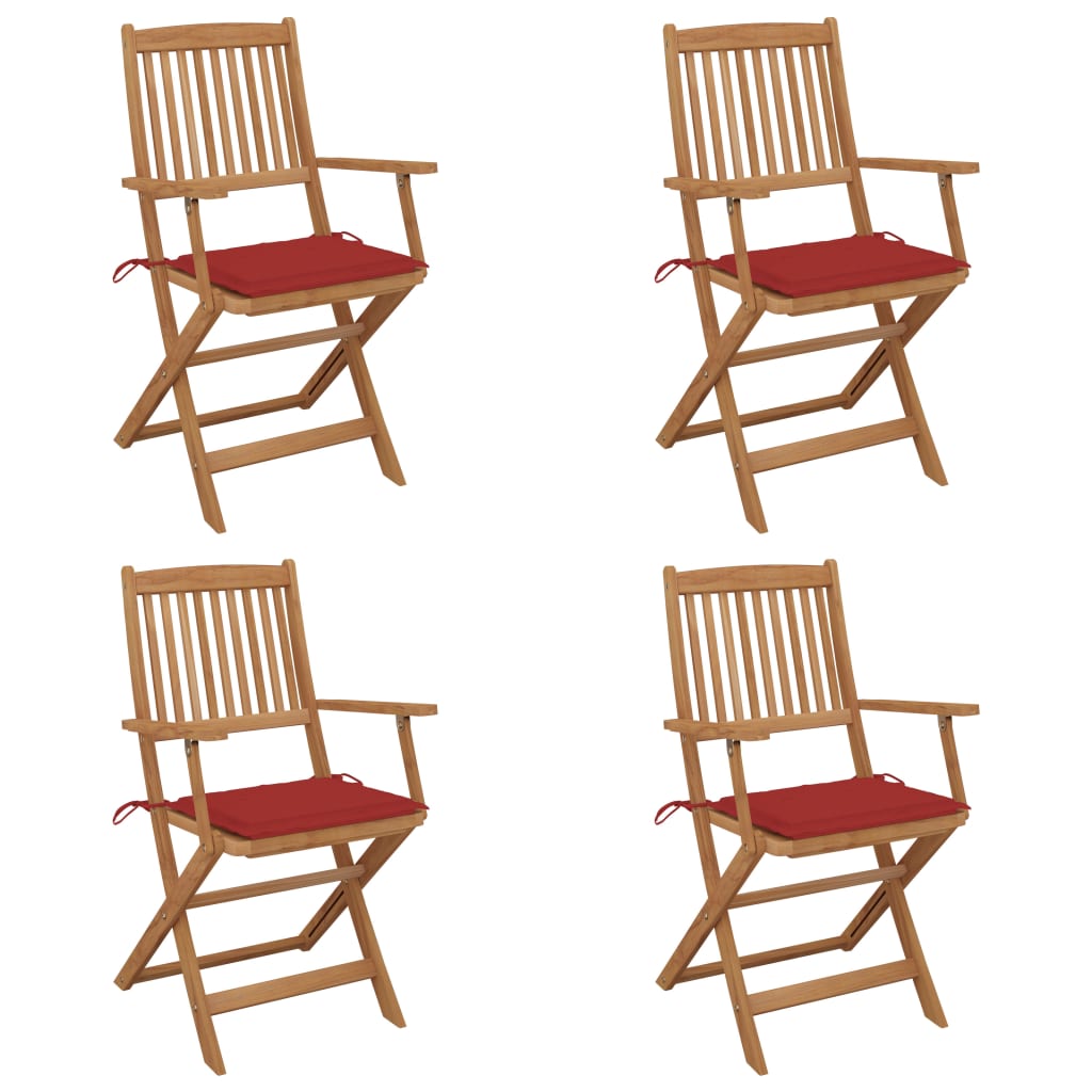 VidaXL Tuinstoelen 4 st inklapbaar met kussens massief acaciahout