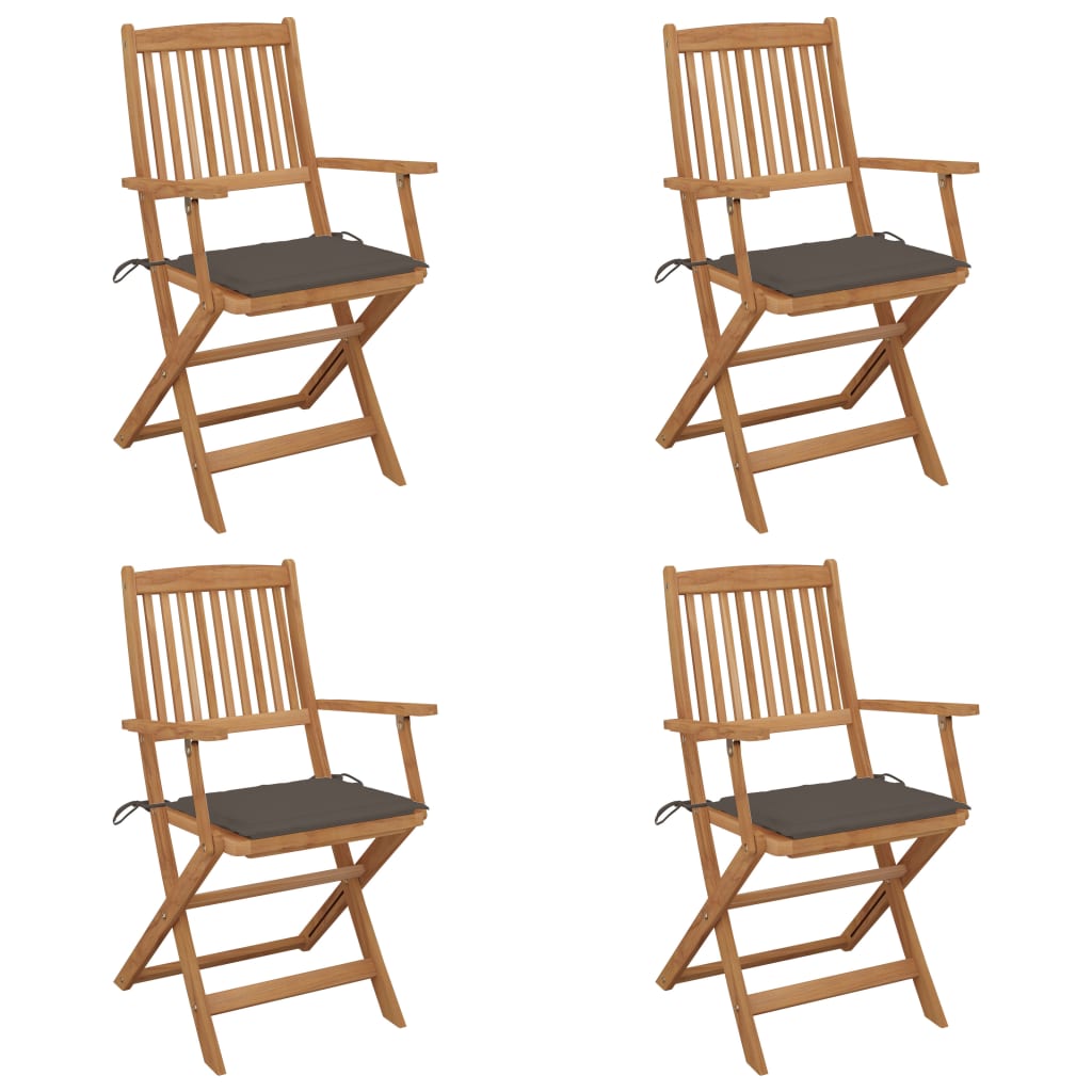 VidaXL Tuinstoelen 4 st inklapbaar met kussens massief acaciahout