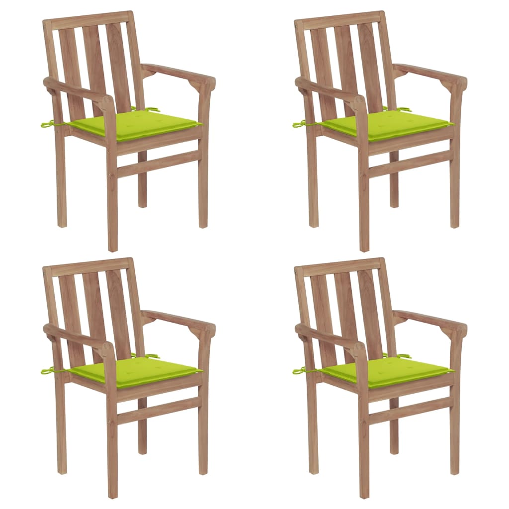 VidaXL Tuinstoelen stapelbaar 4 st met kussens massief teakhout