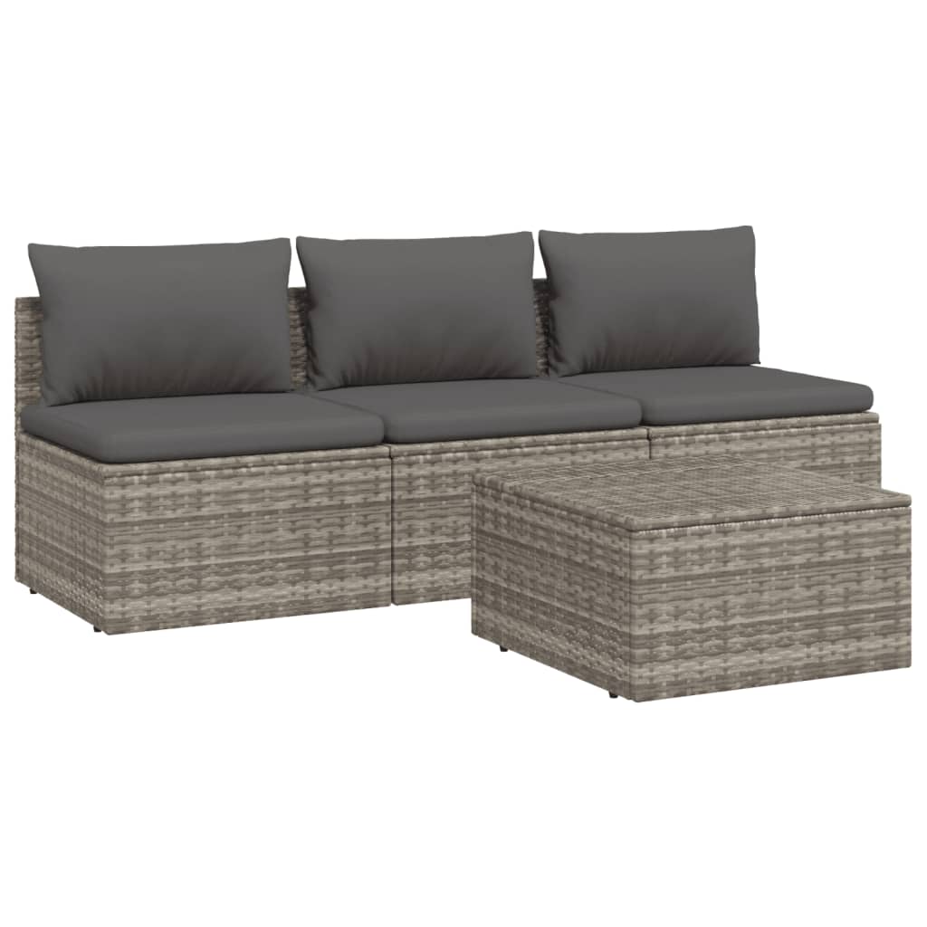 vidaXL 4-delige Loungeset met kussens poly rattan grijs