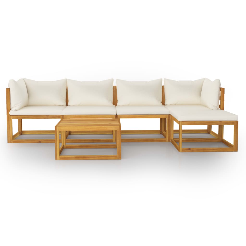vidaXL 6-delige Loungeset met kussens massief acaciahout crème
