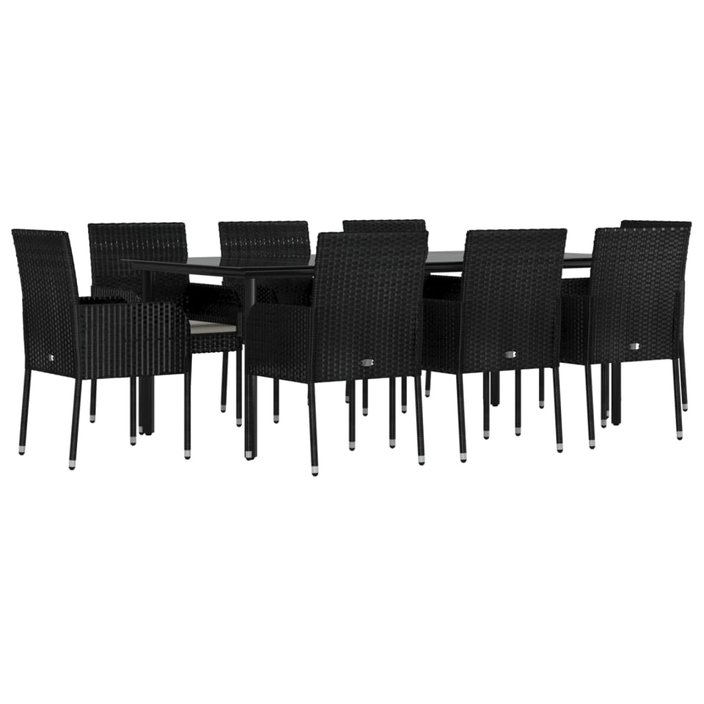 vidaXL 9-delige Tuinset poly rattan zwart