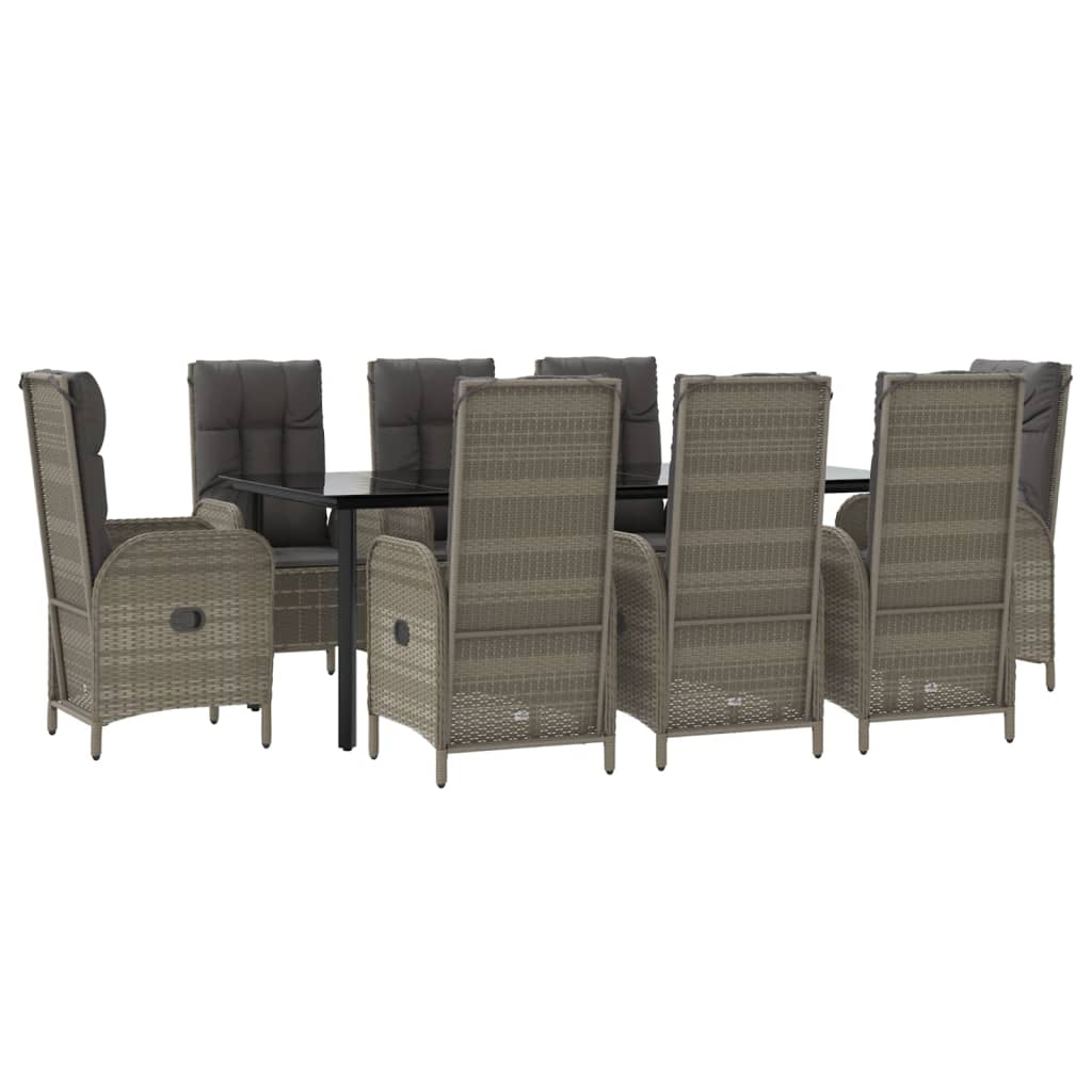 vidaXL 9-delige Tuinset met kussens poly rattan zwart en grijs