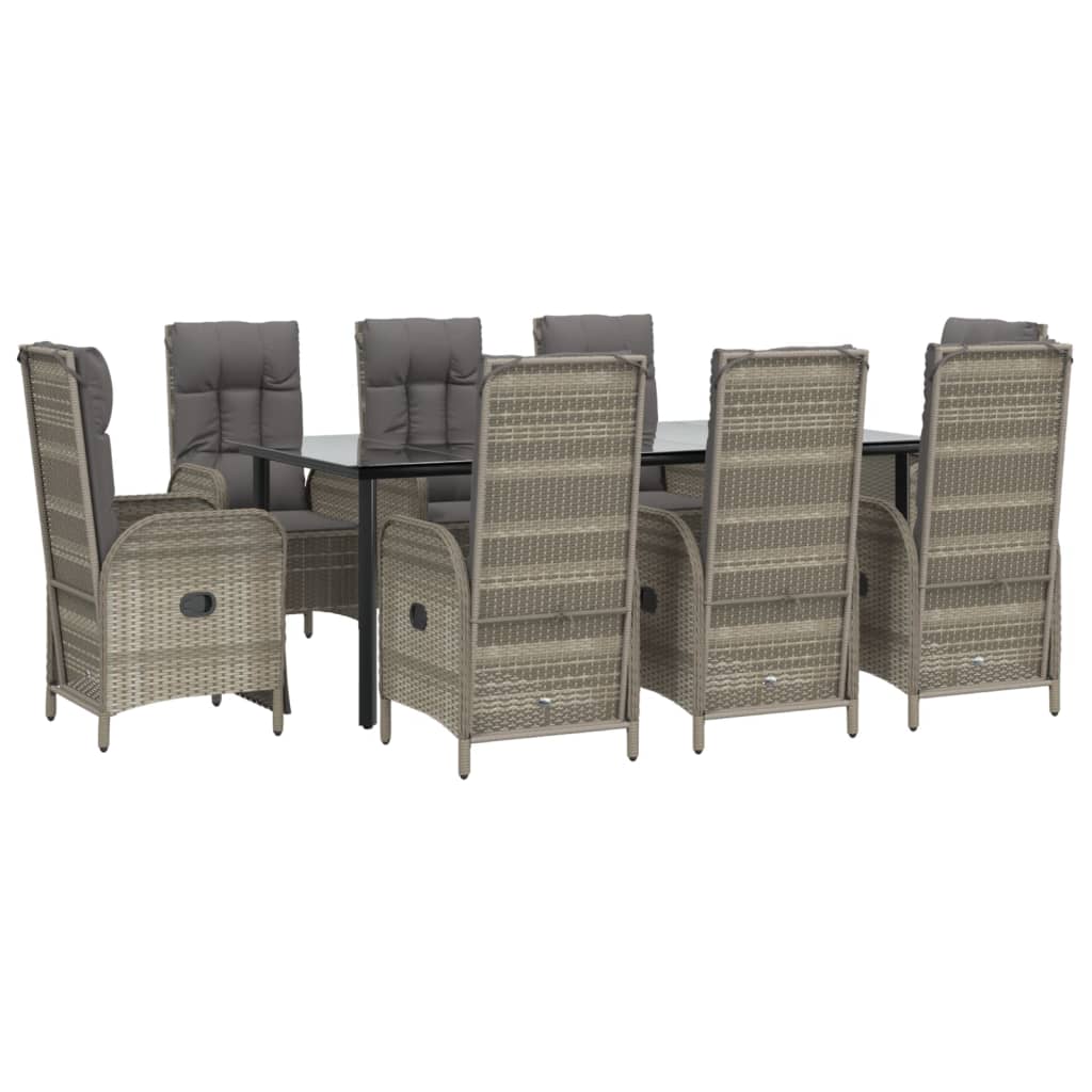 vidaXL 9-delige Tuinset met kussens poly rattan zwart en grijs