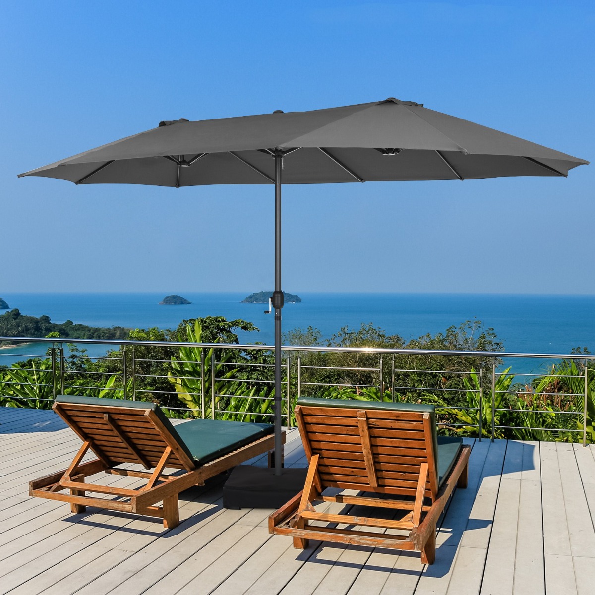Costway Dubbele Parasol 470 x 280 cm Groot XXL UV-Bescherming Tuinparasol Terrasparasol met Handslinger Marktscherm voor Tuin Terras Zwembad