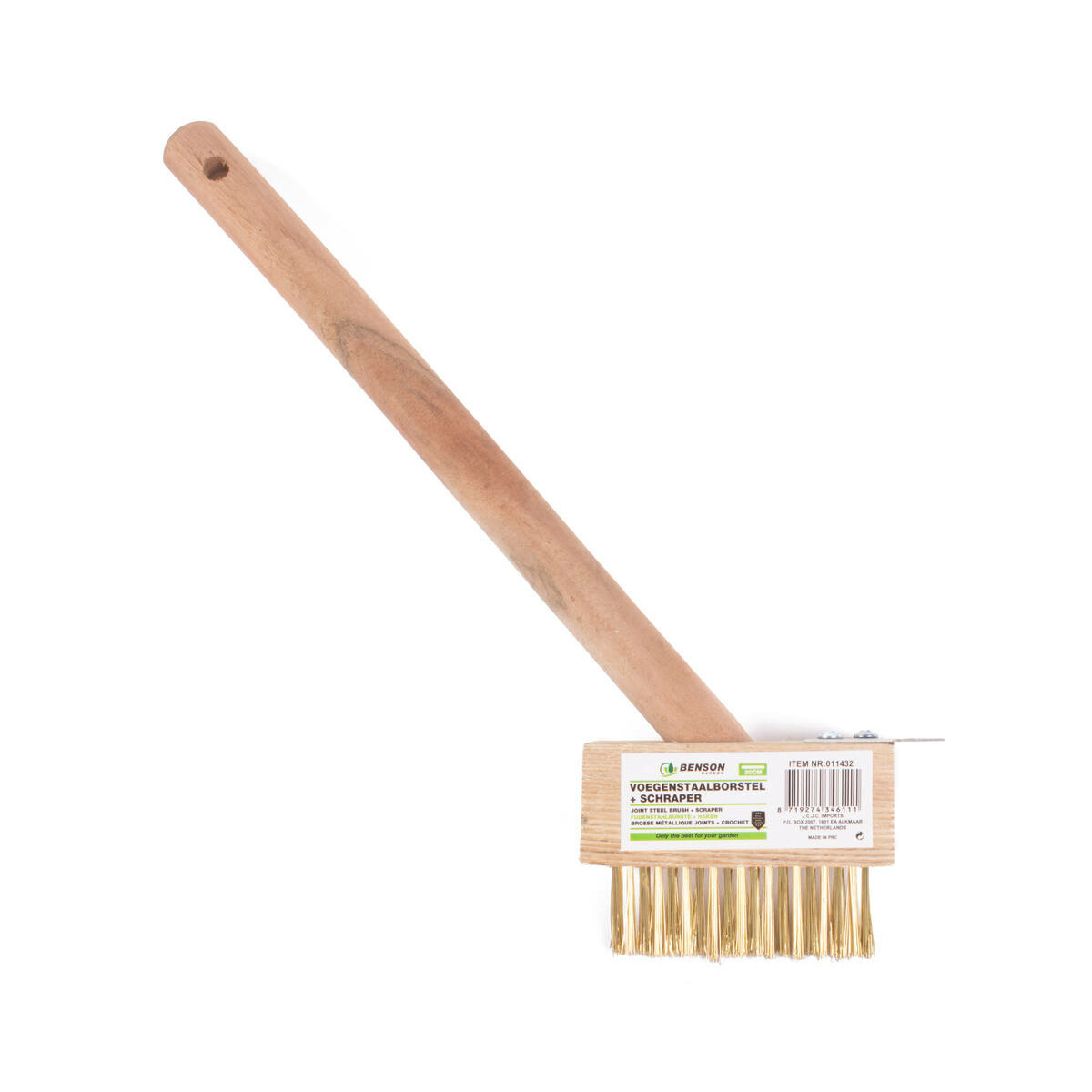 Benson Voegen borstel/staalborstel - hout/staal - 30 cm - 3 rijen - onkruidborstel met schraper -