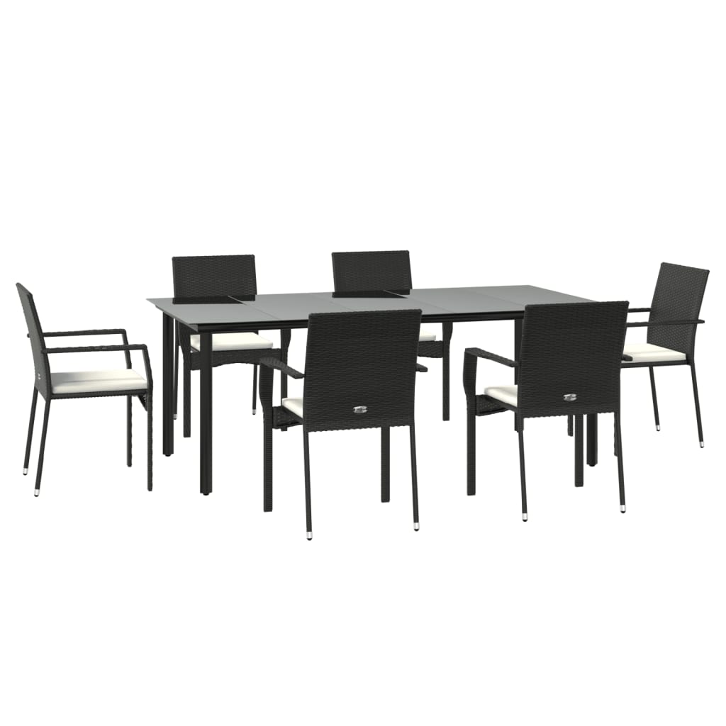 vidaXL 7-delige Tuinset met kussens poly rattan zwart