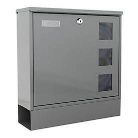 Rottner Postale brievenbus, wandgemonteerd, naamslot/postrol/zichtvenster, cilinderslot, 2 sleutels, plaatstaal, B 365 x D 120 x H 380 mm