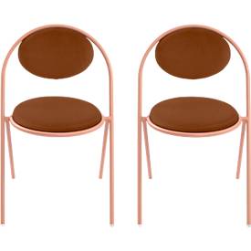 Meet_by_Paperflow Stoelen Saturne Meet by Paperflow - B 520 x D 540 x H 820 mm - stalen buis roze - kunstleer roest - set van 2