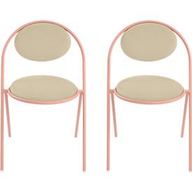 Meet_by_Paperflow Stoelen Saturne Meet by Paperflow - B 520 x D 540 x H 820 mm - stalen buis roze - kunstleer ivoor - set van 2