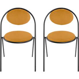 Meet_by_Paperflow Stoelen Saturne Meet by Paperflow - B 520 x D 540 x H 820 mm - stalen buis zwart - kunstleer saffraan - set van 2