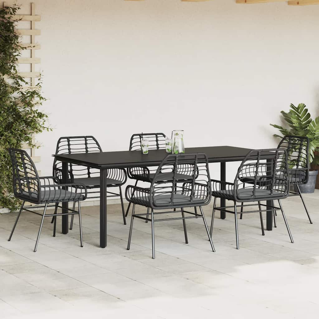vidaXL 7-delige Tuinset met kussens poly rattan glas zwart