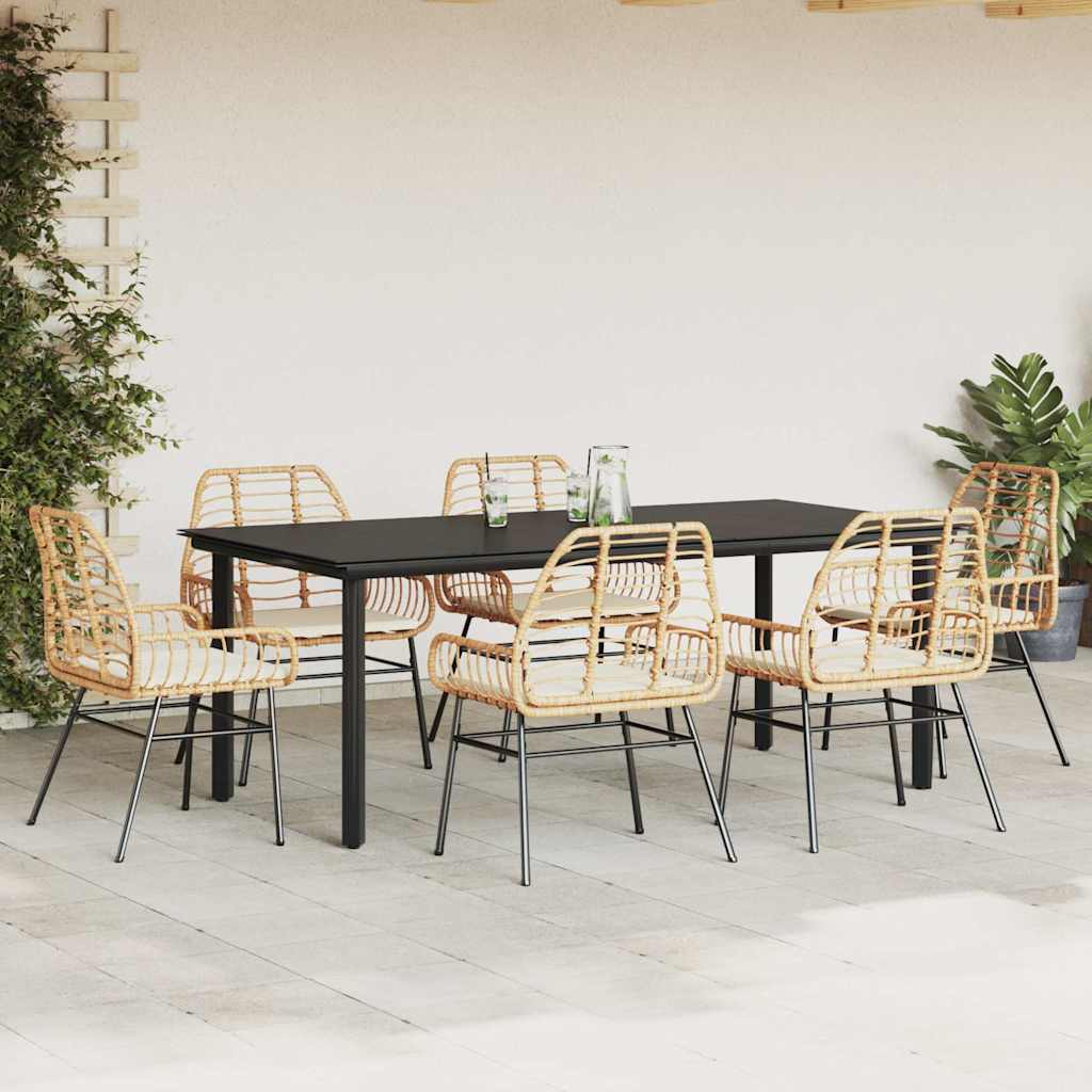 vidaXL 7-delige Tuinset met kussens poly rattan glas bruin