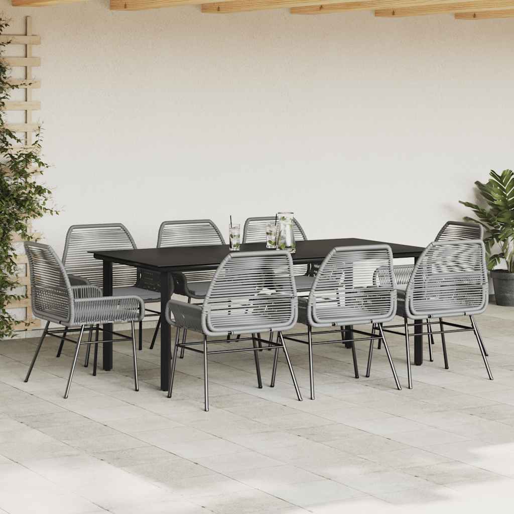 vidaXL 9-delige Tuinset met kussens poly rattan glas grijs