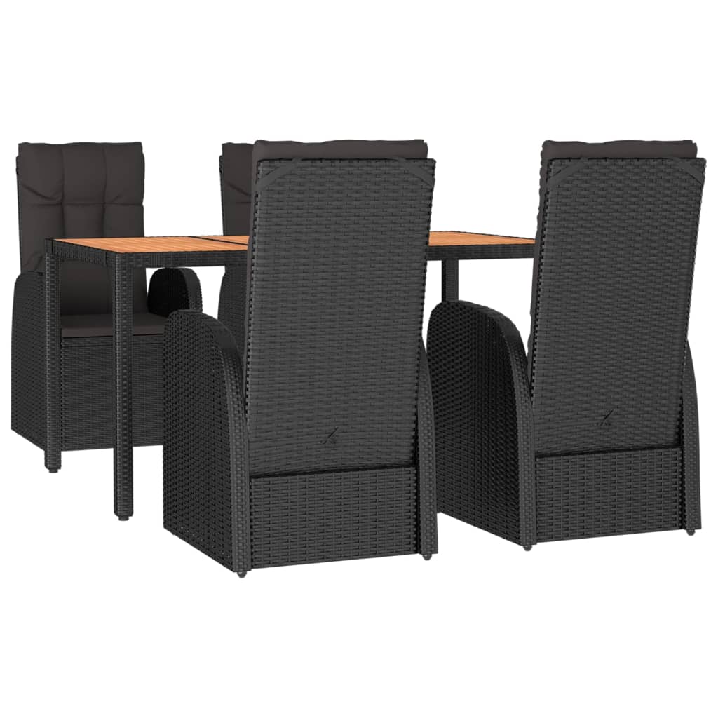 vidaXL 5-delige Tuinset met kussens poly rattan zwart