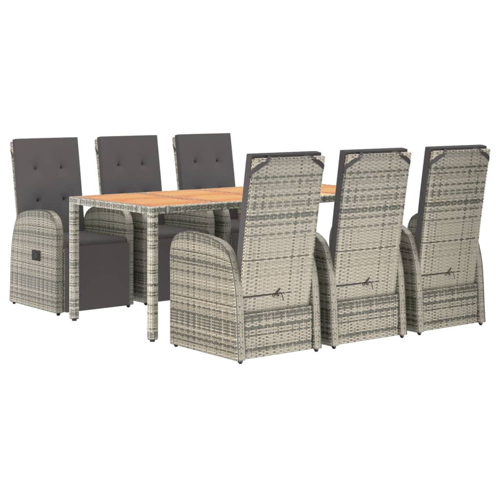 vidaXL 7-delige Tuinset met kussens poly rattan grijs